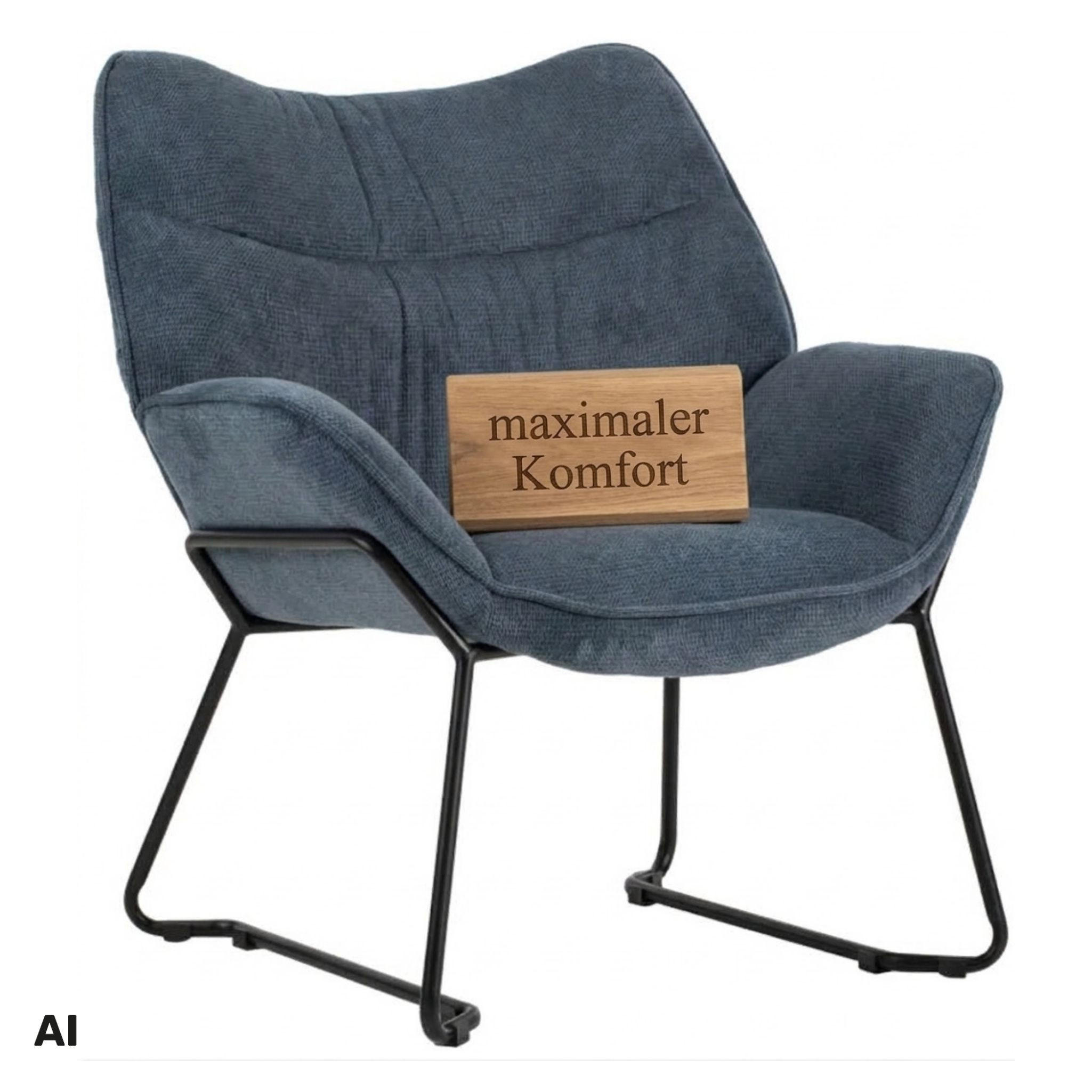 SESSEL Aliano blau - Blau/Schwarz, Textil/Metall (73/76/67cm) - Mr. Deko