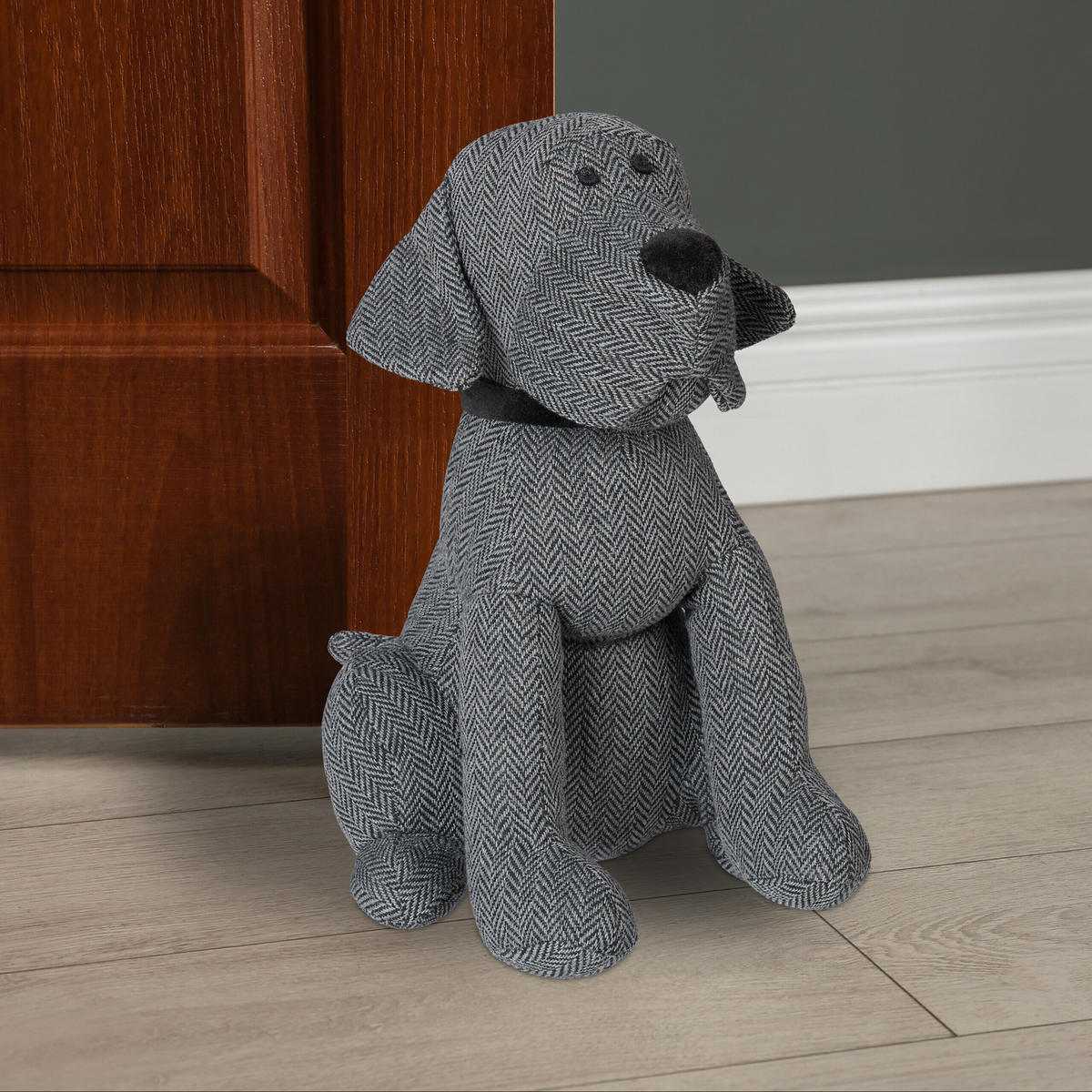 DÖRRSTOPP Grå Svart Hund 28 cm - Grå, Textil/Naturmaterial (17/19cm) - Relaxdays