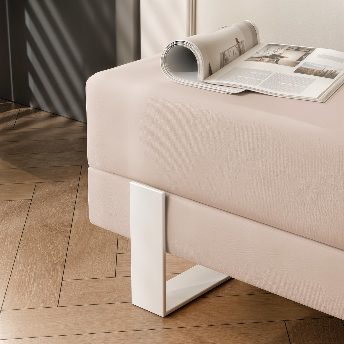 POLSTERBANK RIVA 100 cm Weiß / Beige ,Metallgestell - Beige, Metall (100/47/35cm) - Idohome