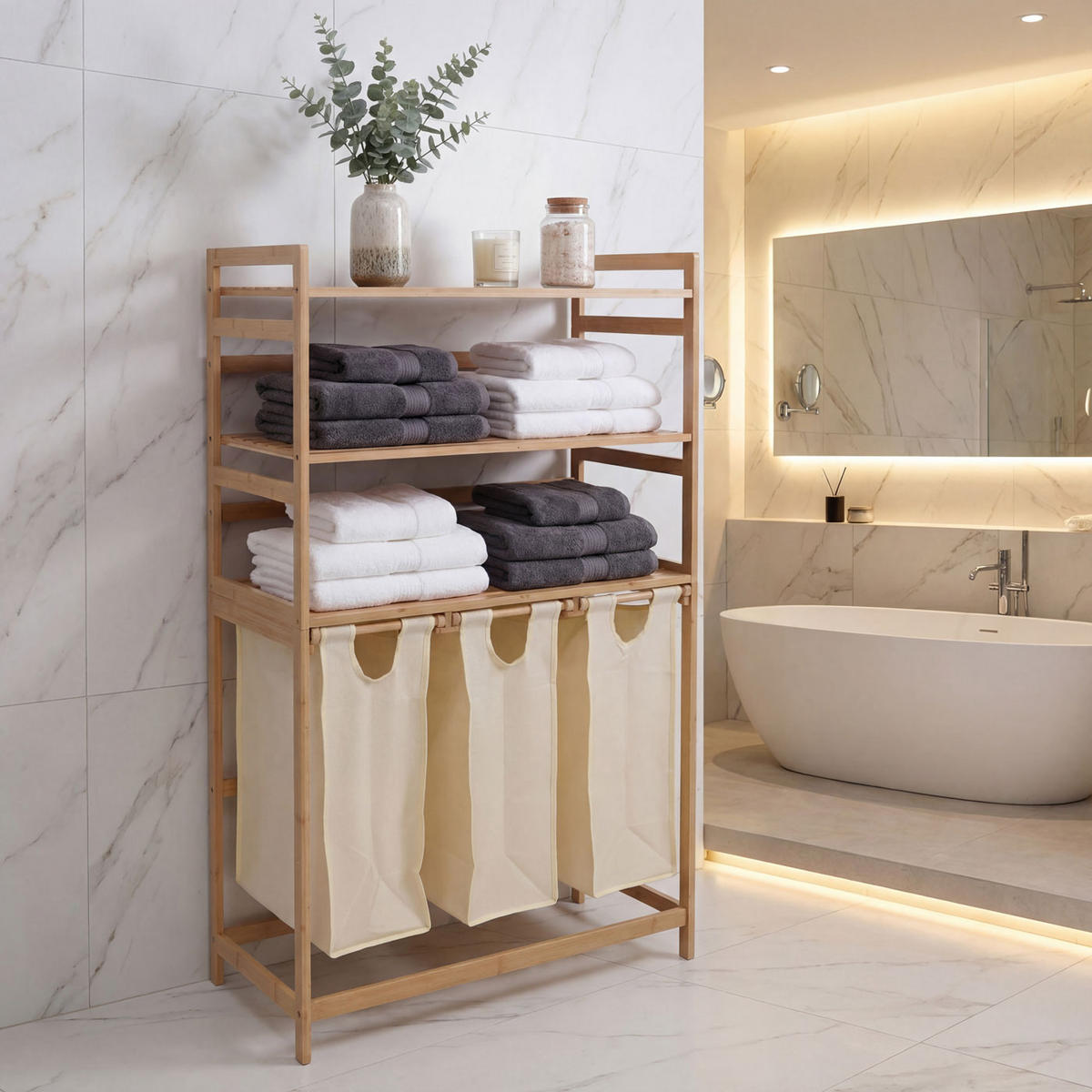 KOŠ NA PRÁDLO Hnedý, krémovo biely - hnedá/krémová, drevo (80/125/40cm) - MCW