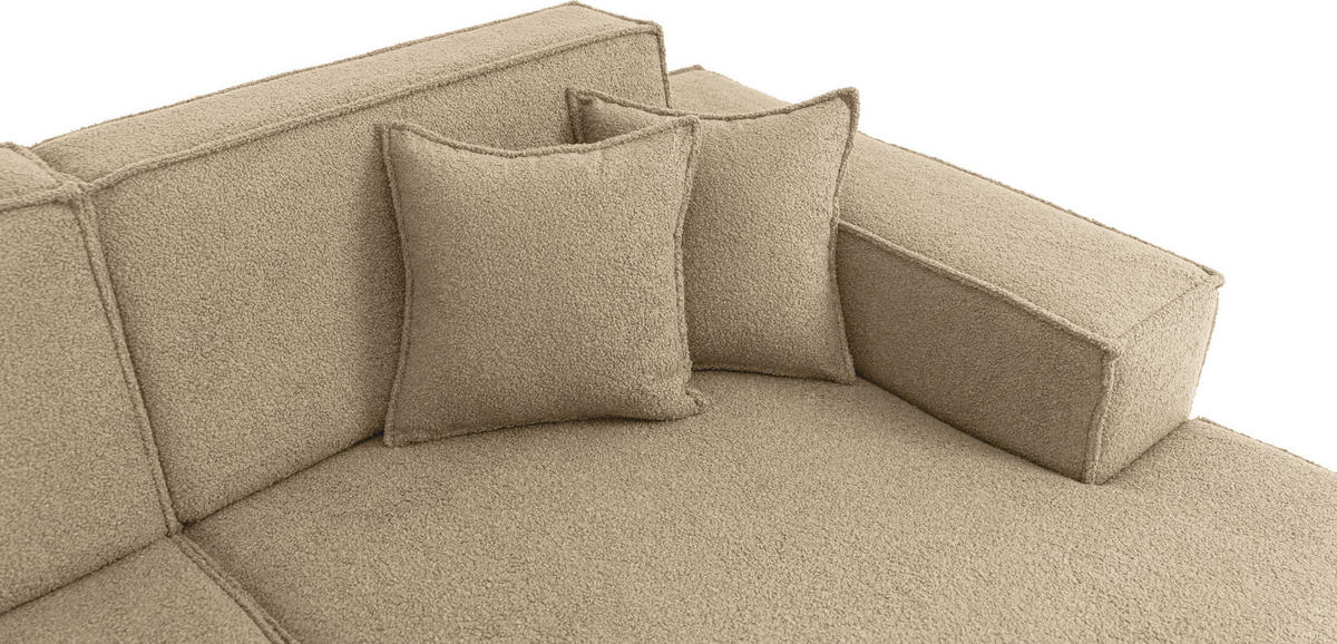 ECKSOFA Hana Loft 3-Sitzer Ecke Rechts, Boucle, Dunkelbeige 241/80/168 cm - Sandfarben/Schwarz, Textil/Metall (241/168cm) - WFL GROUP