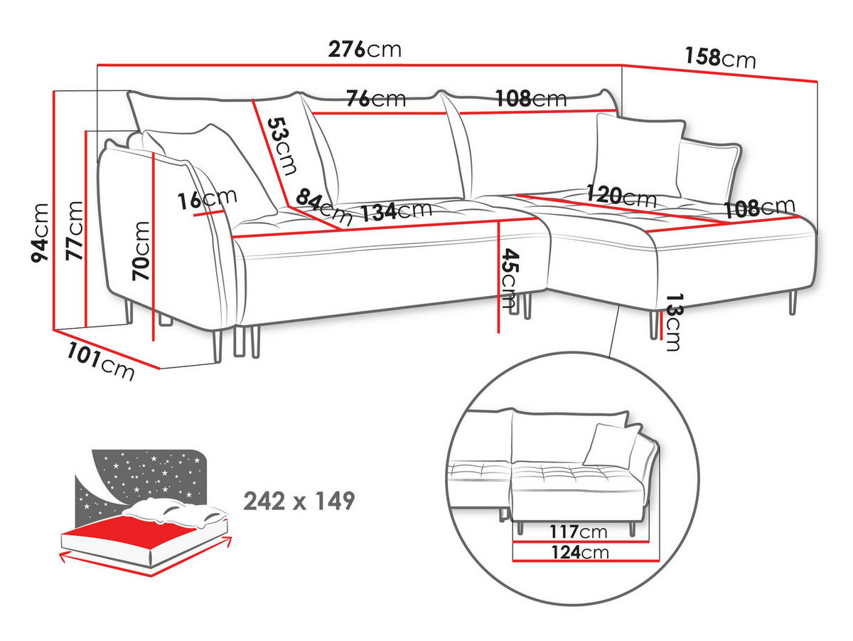 ECKSOFA Bari, Seite: Rechts - Dunkelgrau/Schwarz, Holz/Textil (276/158cm) - MIRJAN24