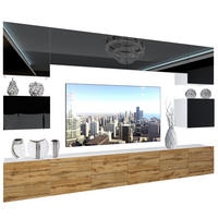 WOHNZIMMERWAND Schrankwand mit LED Schwarz Top / Wotan Eiche - Eichefarben/Schwarz, Holz (300/180/36cm) - B BELINI GROUP