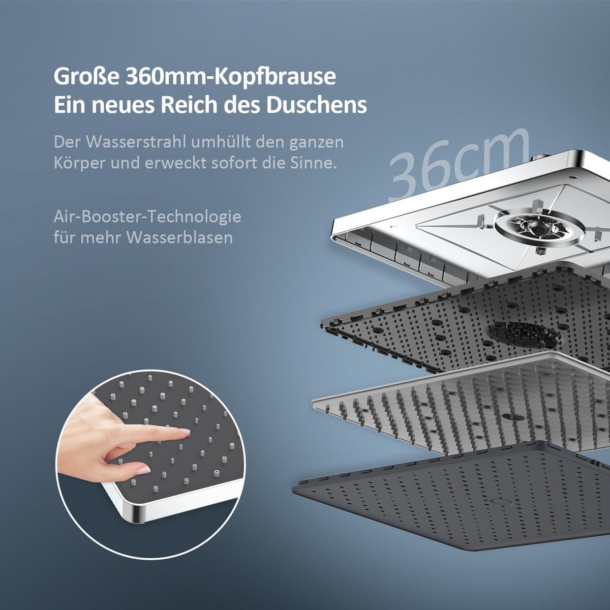 ÜBERKOPFBRAUSESET mit Drei Wasserauslassmethoden Thermostat mit Ablage Chrom - Chromfarben, Metall (44.5/127/45cm) - EMKE