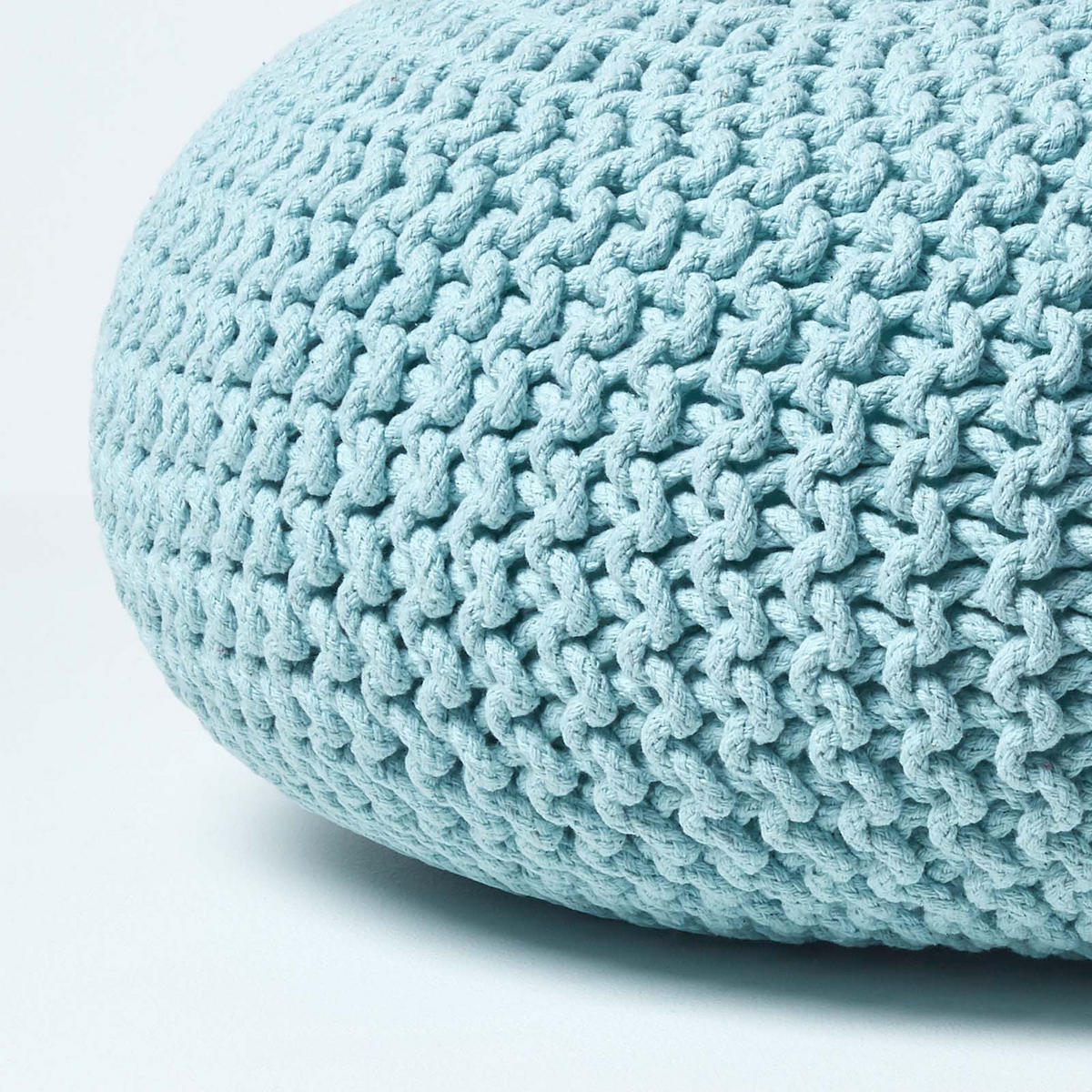 STRICK-POUF pastellblau, Bodenkissen rund 70/70/23 cm - Hellblau, Textil (70/23/70cm) - Homescapes