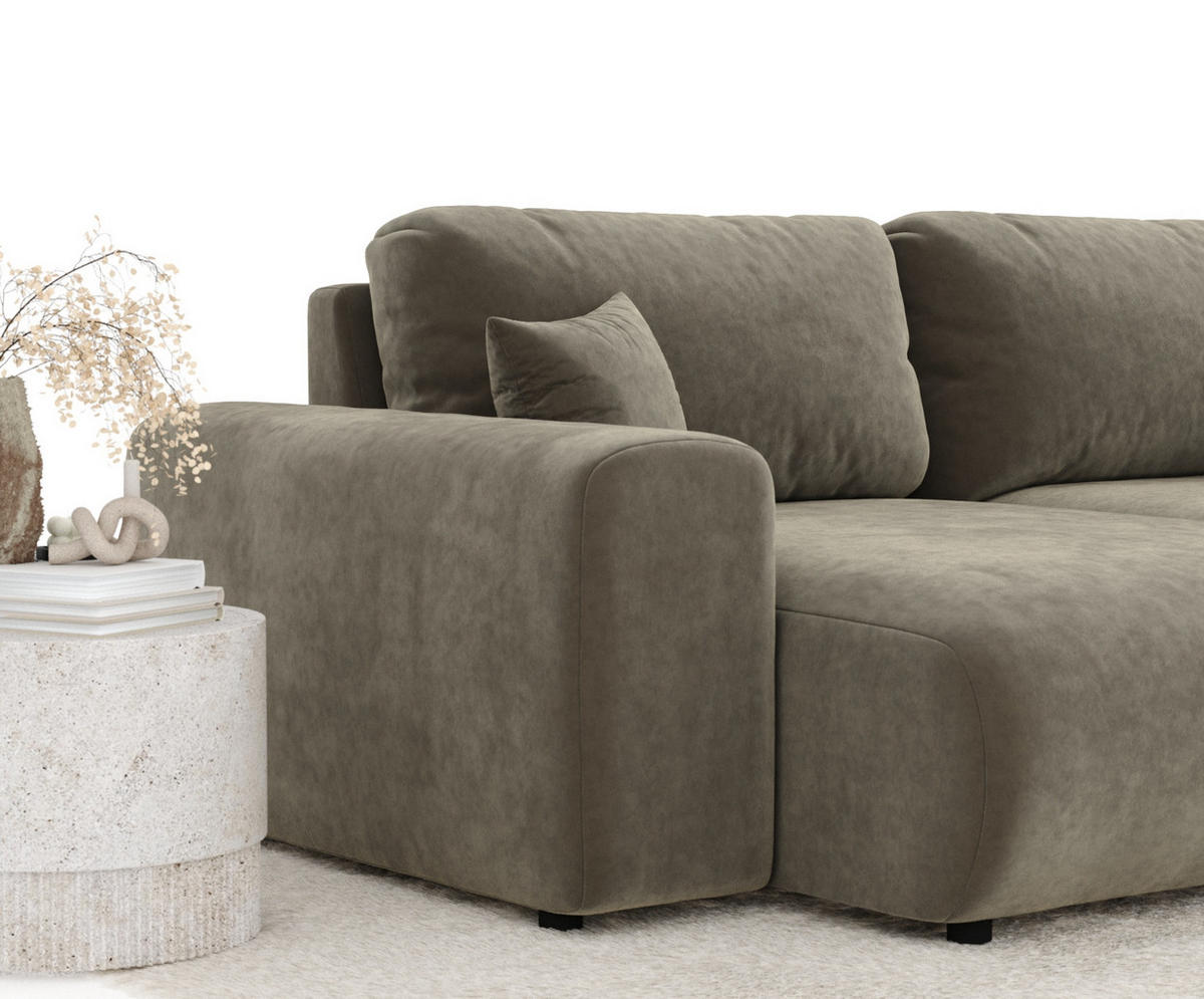 ECKSOFA Zanzibar Taupe Samtstoff - Taupe/Schwarz, Holz/Holzwerkstoff (237/144cm) - Maison de Reve