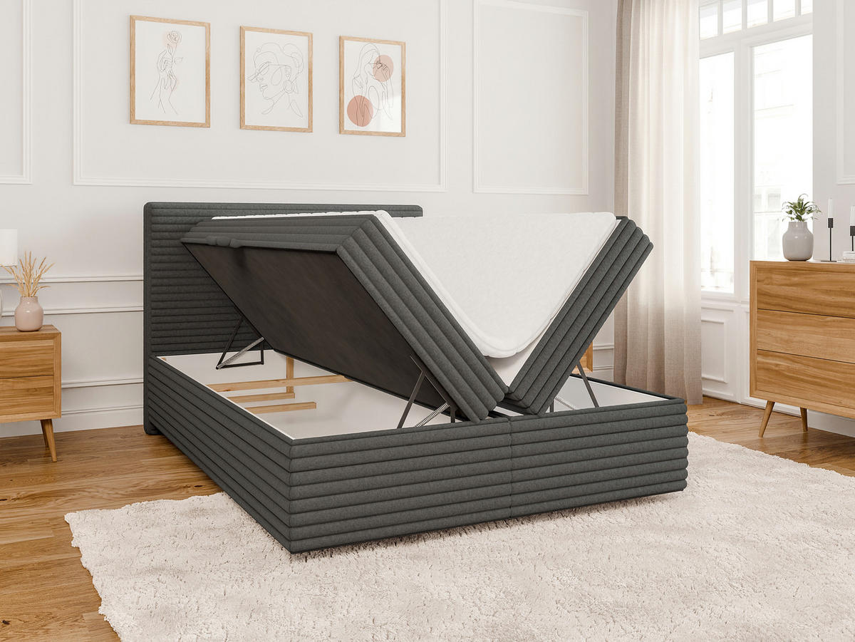 BOXBETT Roma 140/200 cm Dunkelgrau Plüschcord - Dunkelgrau/Schwarz, Holz/Kunststoff (140/200cm) - S-Style Möbel