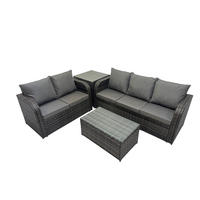 GARTENMÖBELSET mit Couchtisch Polyrattan 5-Sitzer - Dunkelgrau/Grau, Glas/Kunststoff - Fimous