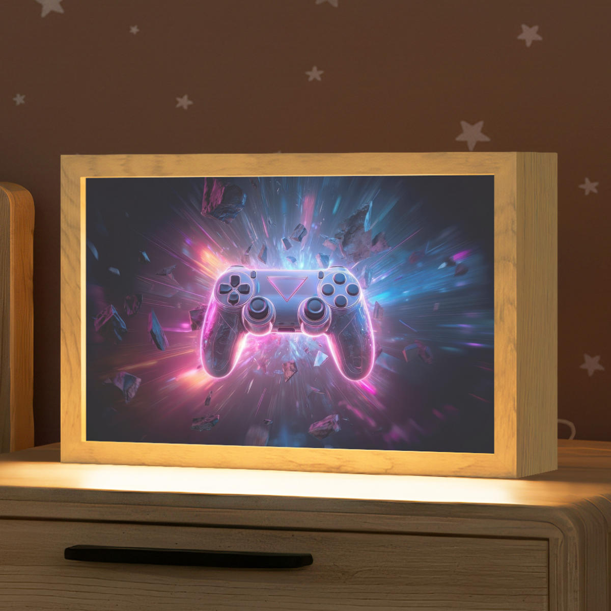 NACHTTISCHLAMPE Controller - Neon - Explosion - Abstrakt 30x20 cm - Violett, Holzwerkstoff (8/30/20cm)