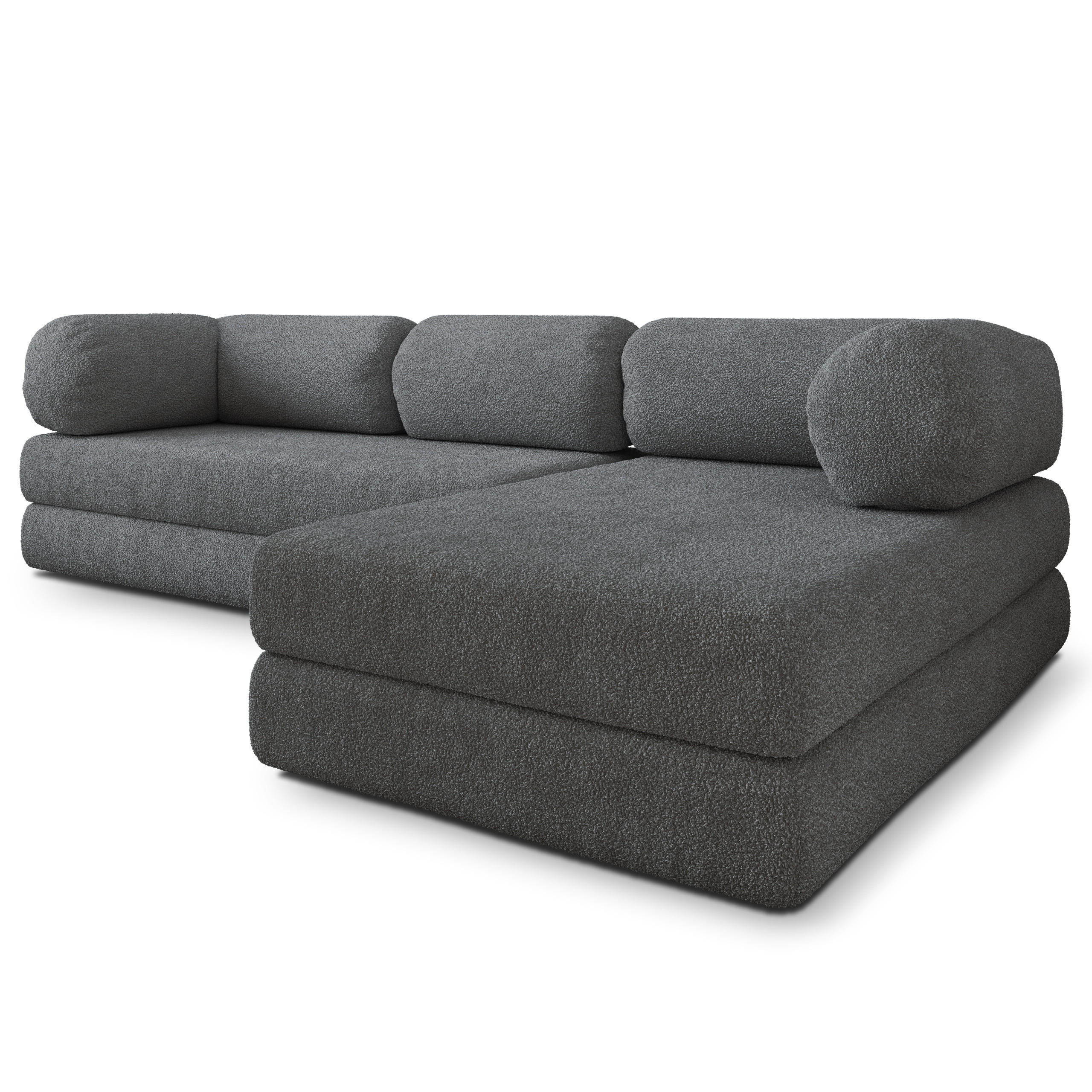 ECKSOFA KELI modulares Boneless Sofa mit Schlaffunktion Grau Boucle-Stoff - Grau, Textil (270/160cm) - MASSENO