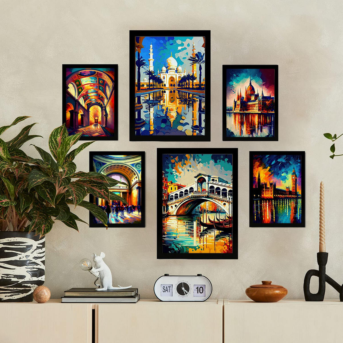 POSTER Set Mit 6 Fluss Im Ölgemälde Stil A3 & A4 Schwarzer Rahmen - Schwarz, Papier (29/3cm) - Nacnic