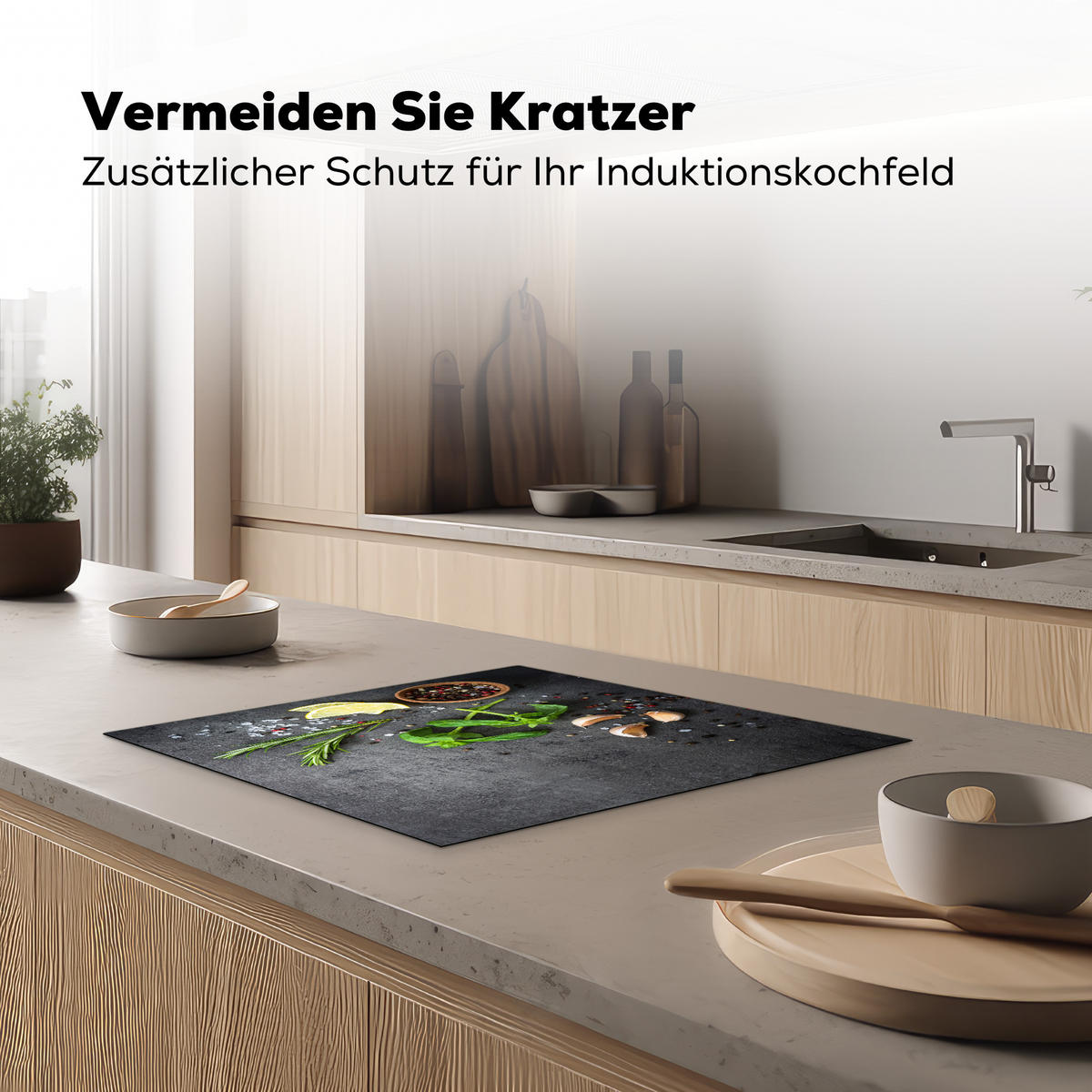 HERDABDECKPLATTE Limette - Kräuter - Gewürze - Grün - Grau - Beton 59x52 cm - Grün, Kunststoff (59/52/0.2cm) - MuchoWow