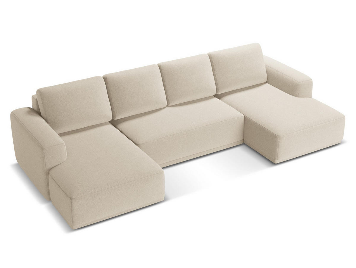 WOHNLANDSCHAFT Chenille Stoff Beige - Beige/Schwarz, Kunststoff/Textil (333/91/160cm) - Makamii