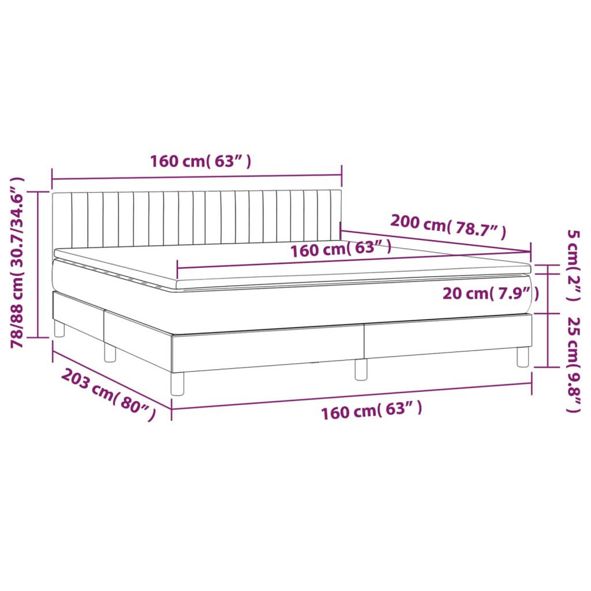 BOXBETT Mit Matratze Dunkelgrau 160/200 Cm Samt - Weiß, Textil (160/200cm) - vidaXL