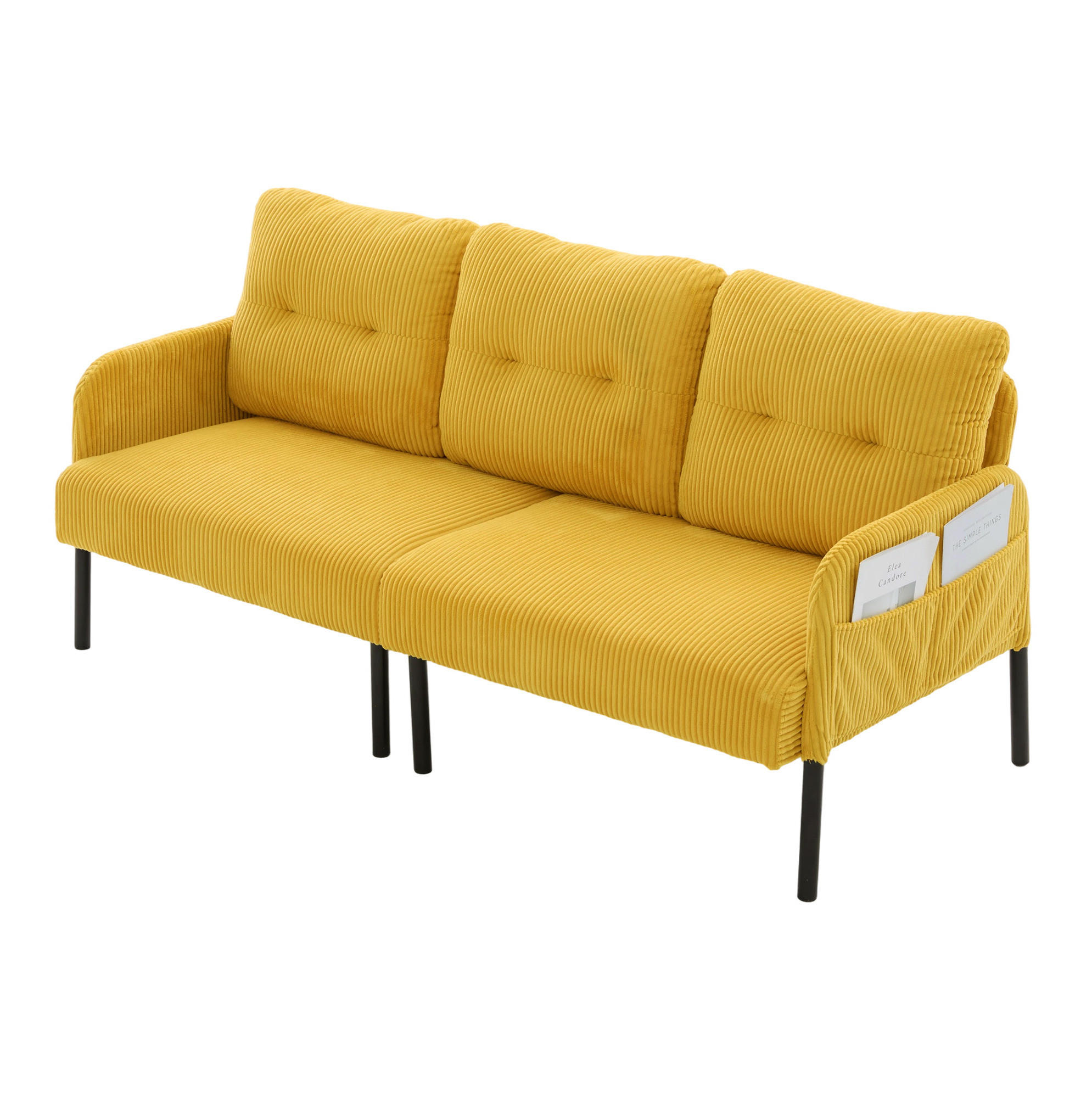 3-SITZER-SOFA 171/72/80 cm aus Cord mit Seitentasche Gelb - Gelb, Textil (72/80/171cm) - Modenvie