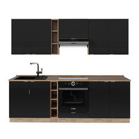 KÜCHENZEILE Fame-Line, Schwarz gestreift/Goldkraft Eiche, 235 cm, AP Eiche - Honigeiche/Schwarz, Holzwerkstoff (235/81.6/60cm) - Vicco