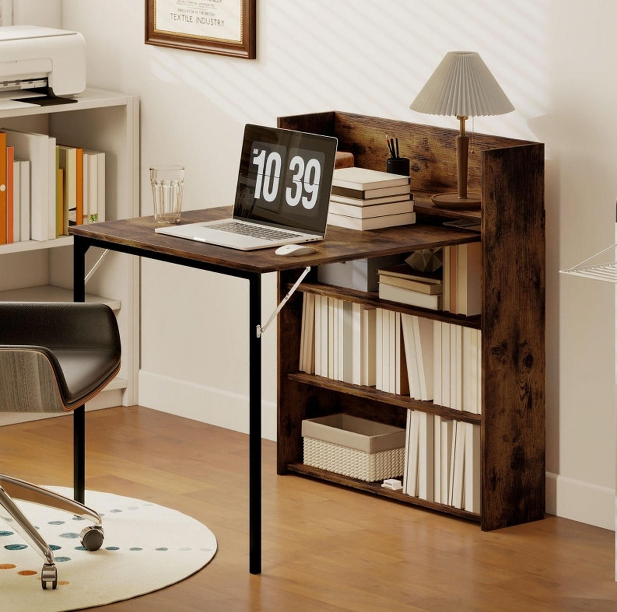 ESSTISCH 80/90/93 cm klappbar mit 3 Regalfächern im Industrial-Stil, Rustikalbraun - Braun, Holz (90/80/93cm) - Redom