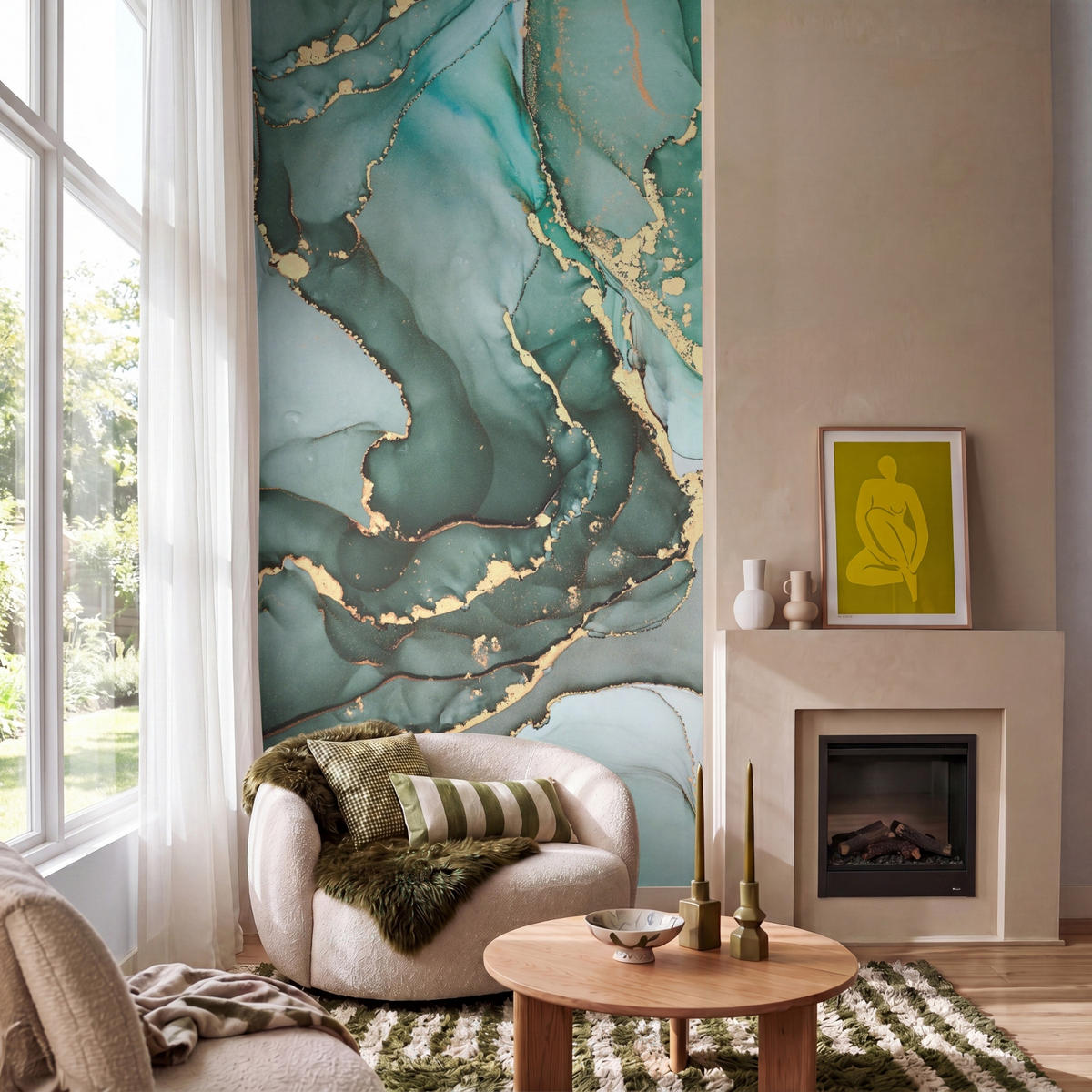 TAPETE - Gold - Marmor - Grün - Luxus - Marmoroptik - Grau - 140x300 cm - Grün, Papier (140/300cm) - OnlyWow