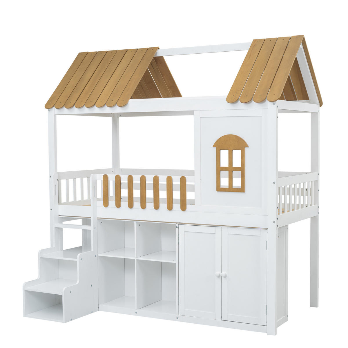 ETAGENBETT mit Stauraum, Fenster und Schrank 90/200 cm - Weiß, Holz (90/200cm) - MIVRAY
