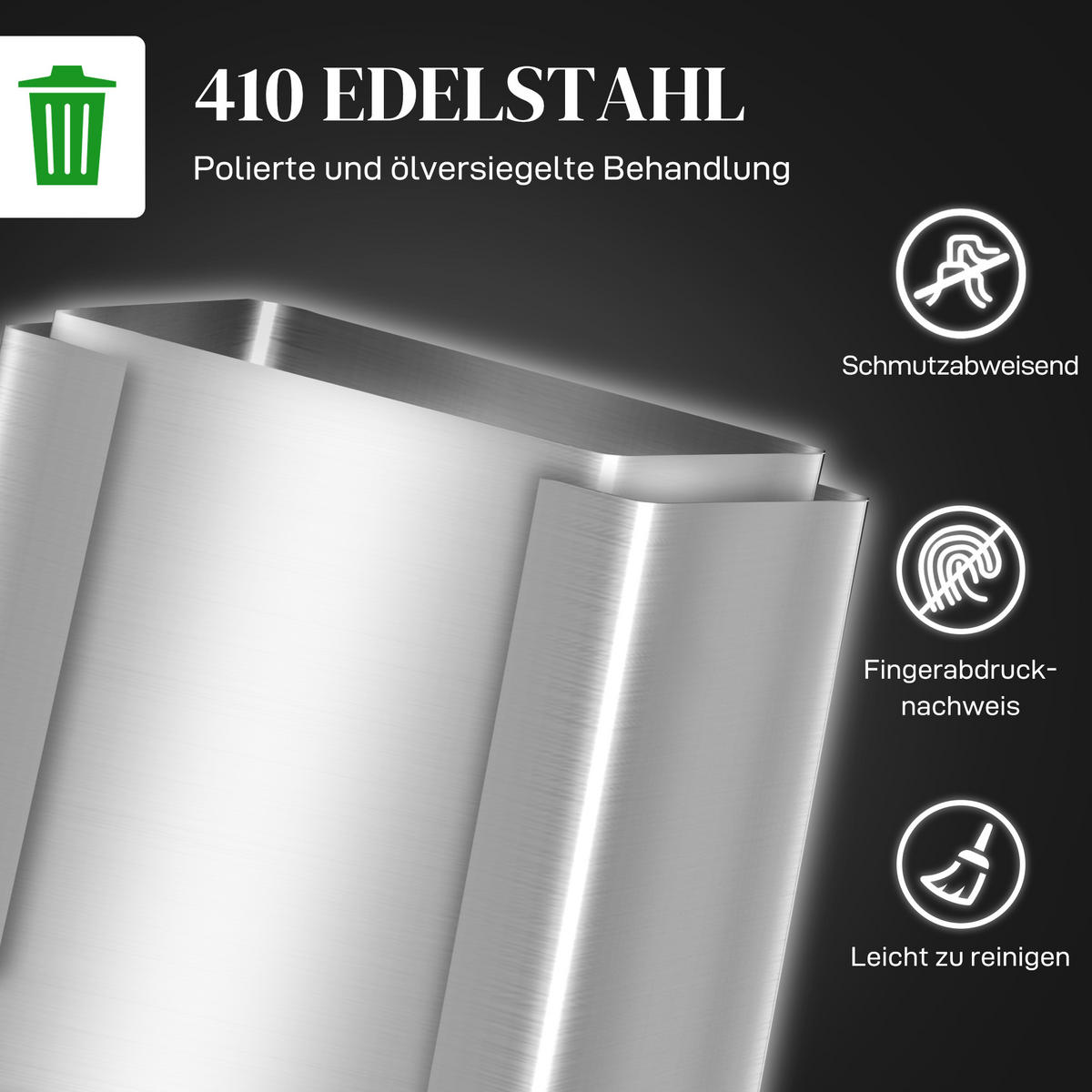 ODPADKOVÝ koš nerezový plastový stříbrný - stříbrná, kov (37.5/66.8/47.7cm) - HOMCOM