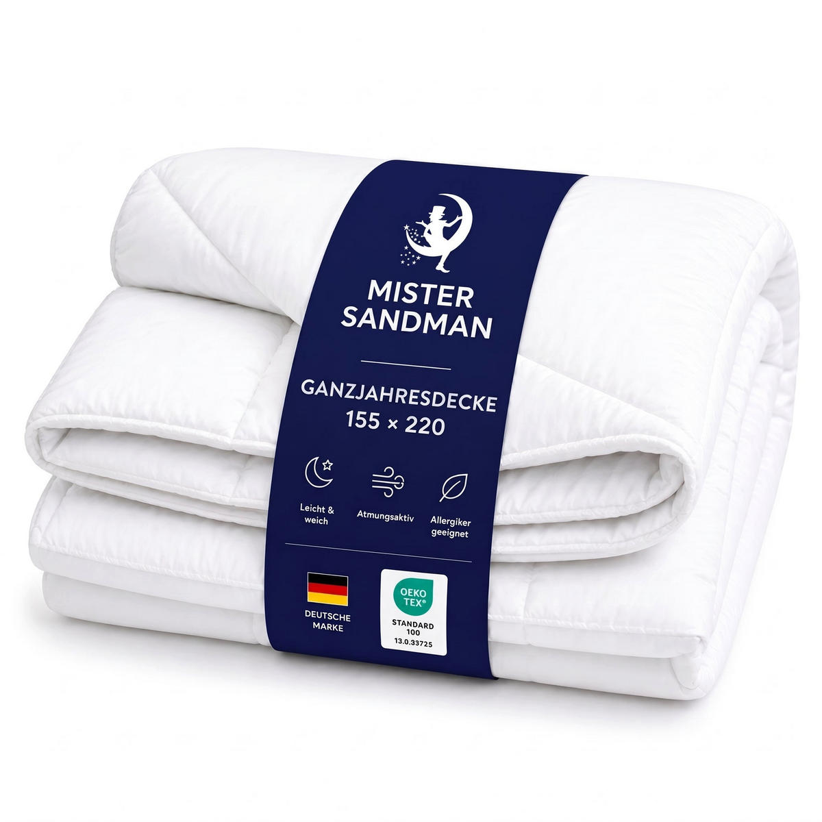 GANZJAHRESBETTDECKE 155x220 cm – atmungsaktive Mikrofaser Bettdecke mit Hohlfaserfüllung – Steppdecke für Sommer und Winter – für Allergiker geeignet - Weiß, Textil (155/220cm) - Mister Sandman