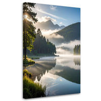 LEINWANDBILD Landschaft See Berge Täler 40x60cm - Grün, Textil (40/60cm) - Feeby