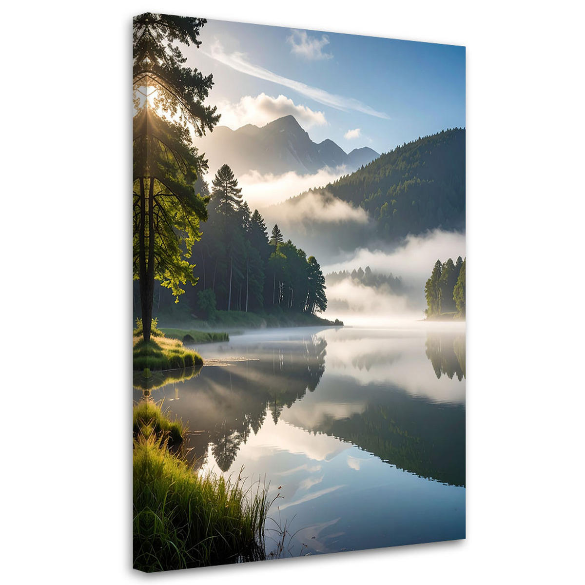 LEINWANDBILD Landschaft See Berge Täler 40x60cm - Grün, Textil (40/60cm) - Feeby