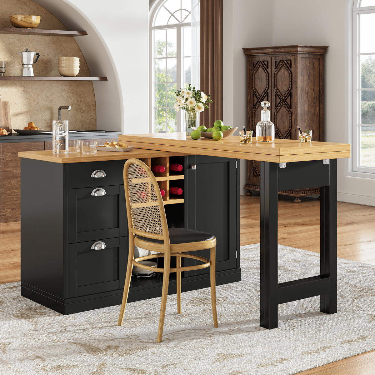 BARTISCH Ausziehbar Stauraum Weinregal Schublade Schwarz - Schwarz, Holzwerkstoff (120/74/40cm) - FLIEKS