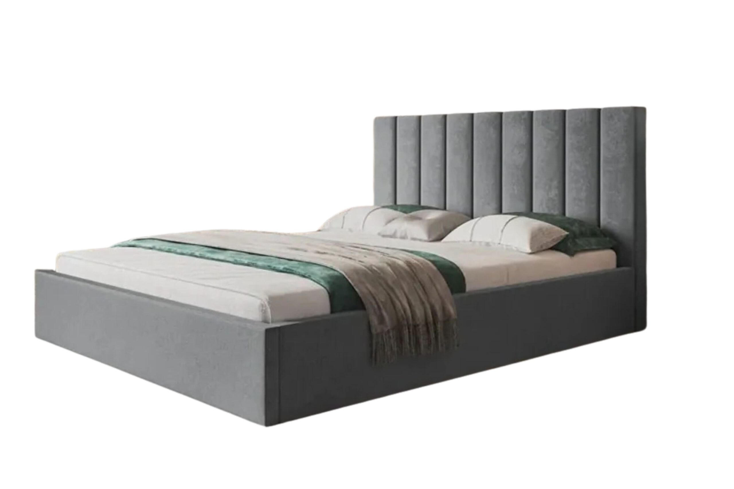 POLSTERBETT SIM 9 mit Kopfteil, 140 x 200 cm mit Bettkasten und Lattenrost aus Holz, Velourstoff, Farbe: Grau - Grau, Holz/Kunststoff (140/200cm) - Sepro Meble