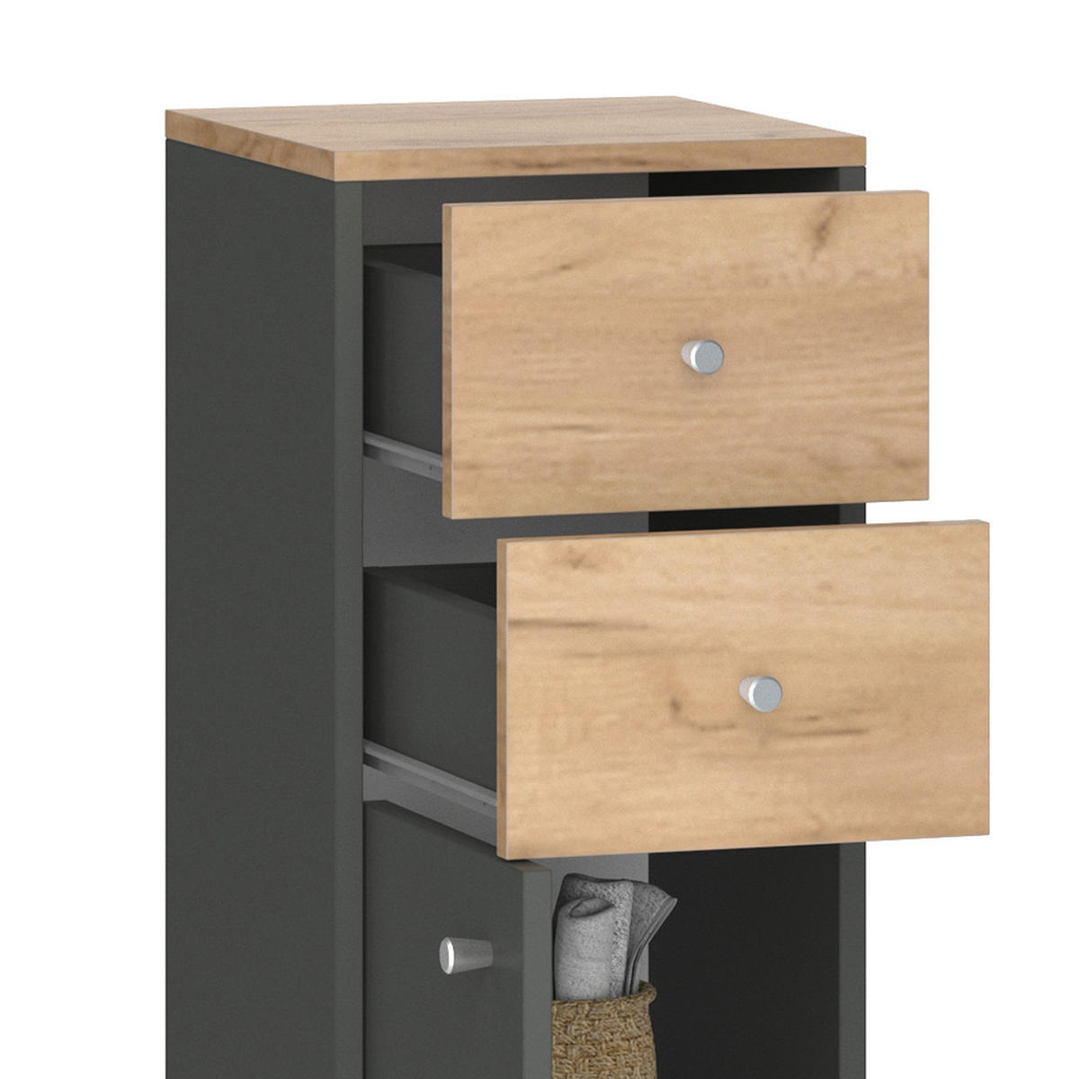 MIDISCHRANK Senyo Anthrazit 30 x 95 cm mit Schubladen - Anthrazit, Holzwerkstoff (30/95/30cm) - Vicco