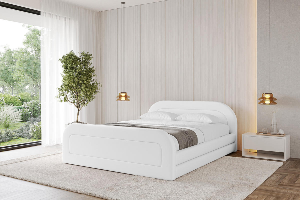 POLSTERBETT mit Bettkasten, Fußteil und Lattenrost, Boxbett mit Matratze H3/H4 - LERIS-v1-Z 120x200 Weiß Kunstleder - Weiß Hochglanz, Holzwerkstoff/Textil (120/200cm) - ALTDECOR