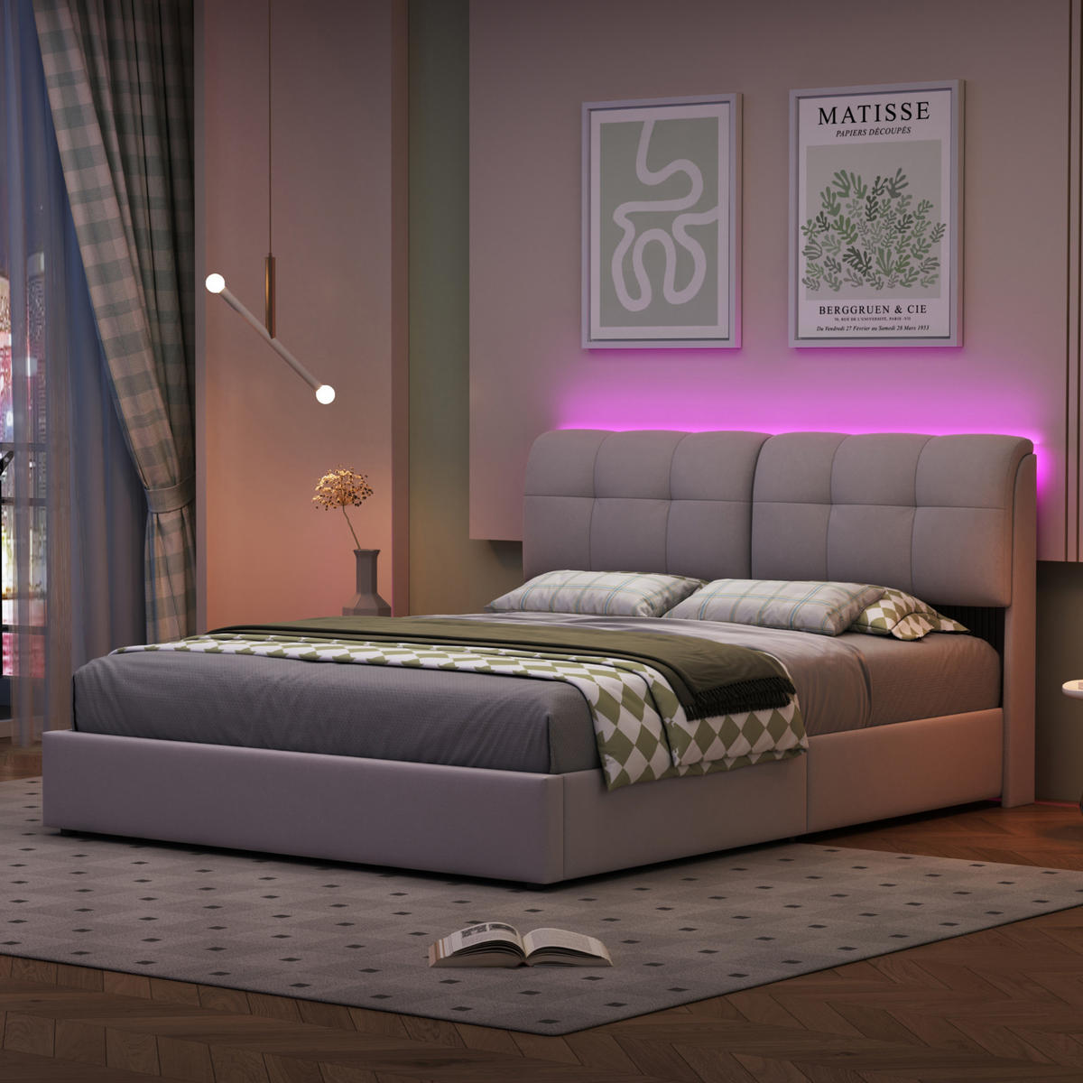 POLSTERBETT 140x200 cm mit Stauraum, Bettkasten und Lattenrost, LED-Beleuchtung, Samtstoff, Cremeweiß - Beige, Holz/Textil (140/200cm) - GENKI LIVING