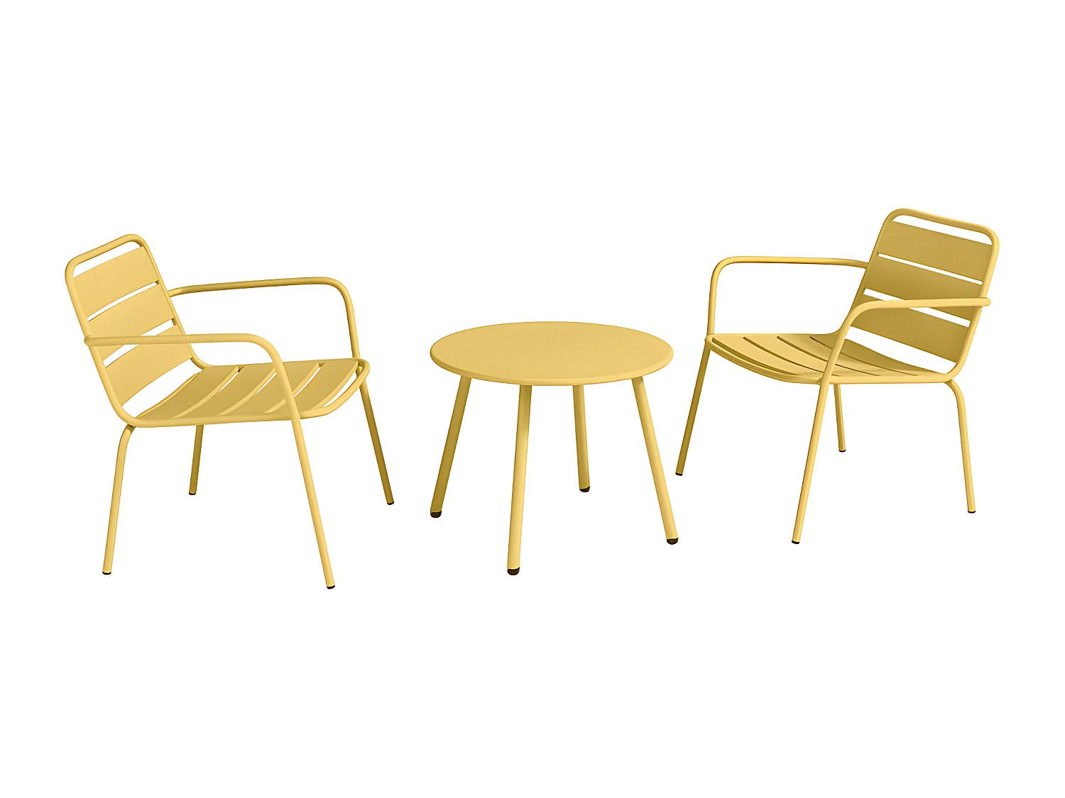 GARTEN-SITZGRUPPE: 2 niedrige, stapelbare Sessel + Beistelltisch - Metall - Senfgelb - MIRMANDE von MYLIA - Gelb, Metall - Vente-Unique