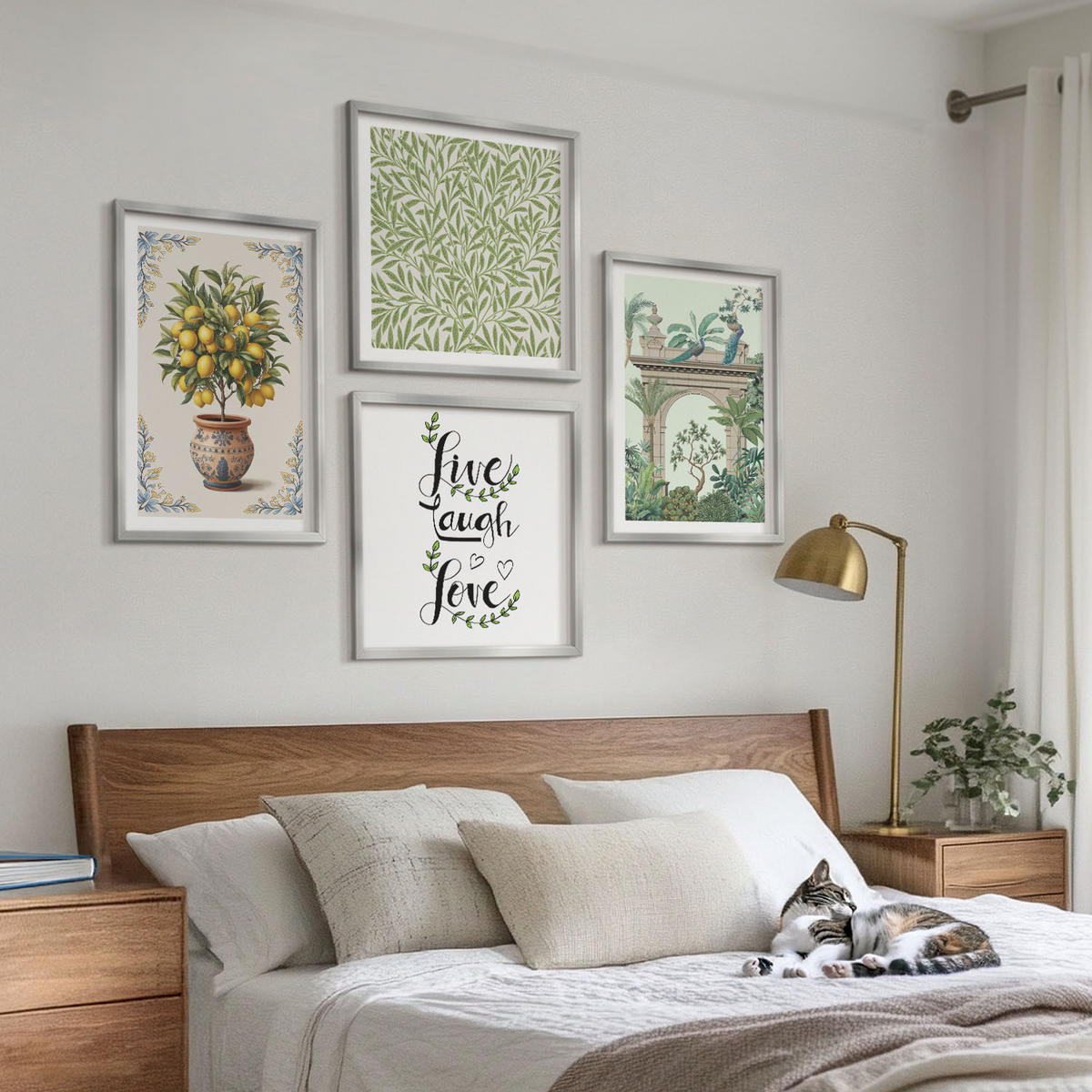 WANDBILDER 4er Set - 50x50 cm & 40x60 cm Silberner Rahmen - Grüne Blätter exotischer Pflanzen - Silberfarben, Kunststoff (50/50cm) - ArtPrintCave