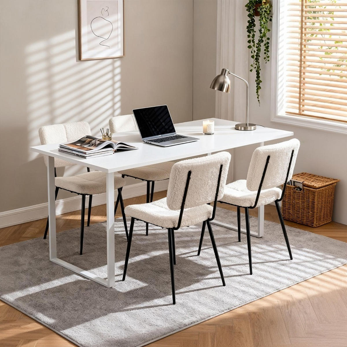 ESSZIMMERSTUHL, 4er-Set, gepolstert, Bouclé-Bezug, Metallbeine, Beige - Beige, Textil/Metall (48/81.5/57cm) - Meubles Cosy