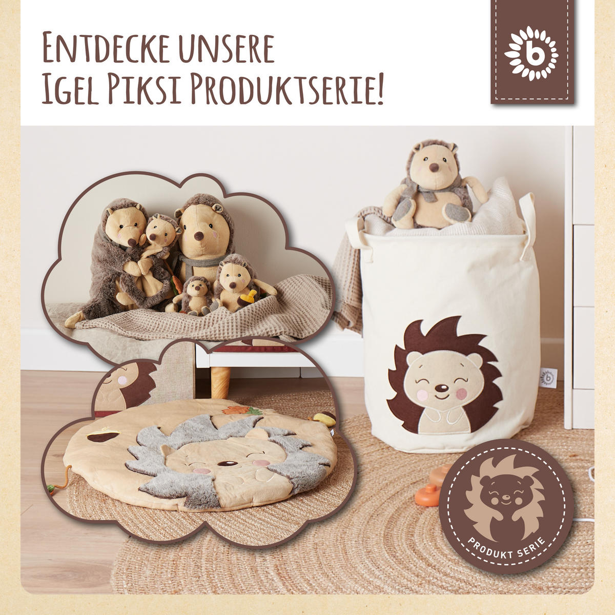 AUFBEWAHRUNGSBOX mit Deckel Igel Piksi - Hellbraun/Beige, Textil (51/36cm) - Bieco Spielwaren