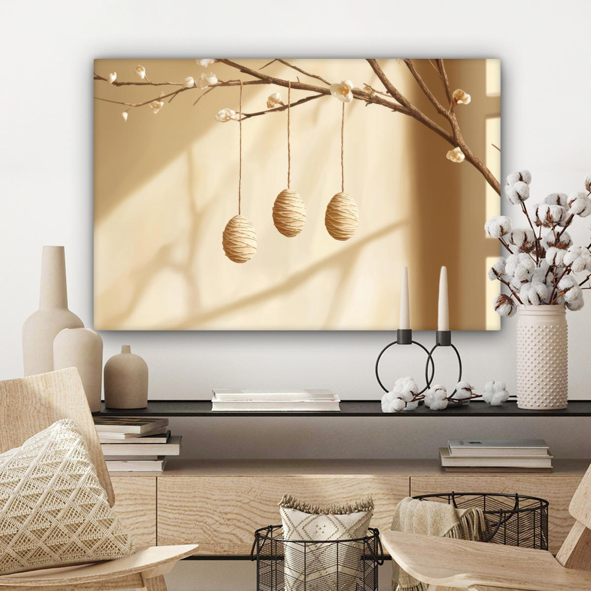 LEINWANDBILD Beige - Osterkuchen - Eier Wanddeko 90x60 cm - Beige, Textil (90/60cm) - MuchoWow