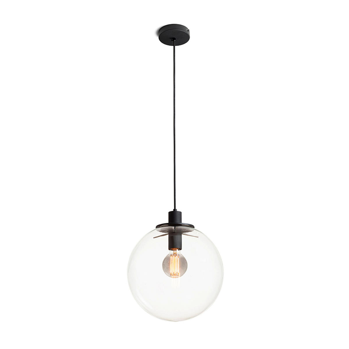 PENDELLEUCHTE BOULDER 30 Klarglas 15 W - Schwarz, Metall (30/30/120cm) - Rendl