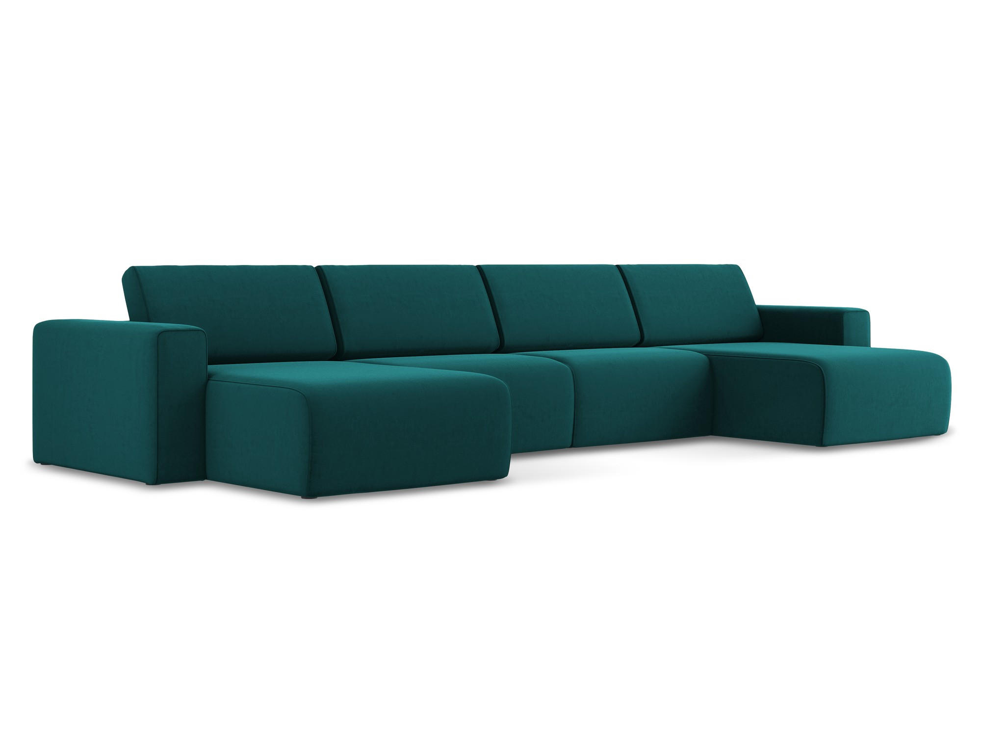 WOHNLANDSCHAFT Samt Stoff Blau - Blau/Petrol, Kunststoff/Textil (404/80/167cm) - Makamii