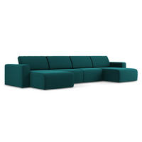 WOHNLANDSCHAFT Samt Stoff Blau - Blau/Petrol, Kunststoff/Textil (404/80/167cm) - Makamii