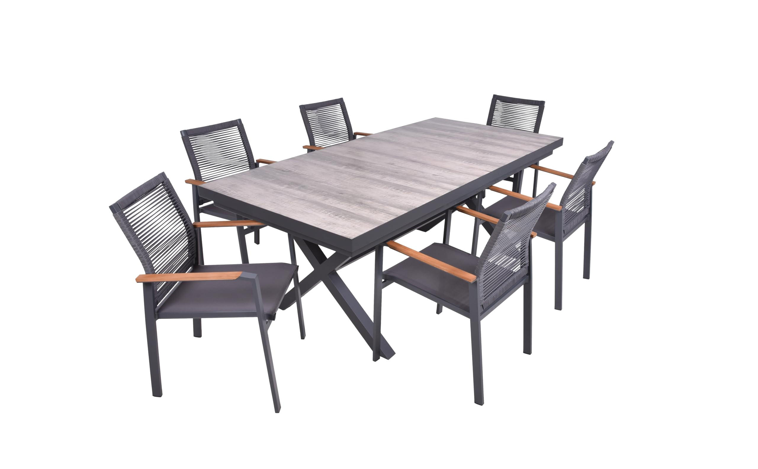 GARTEN-SITZGRUPPE Jana 7-teilig Gartenmöbel-Set - Grau, Metall - DELUKE