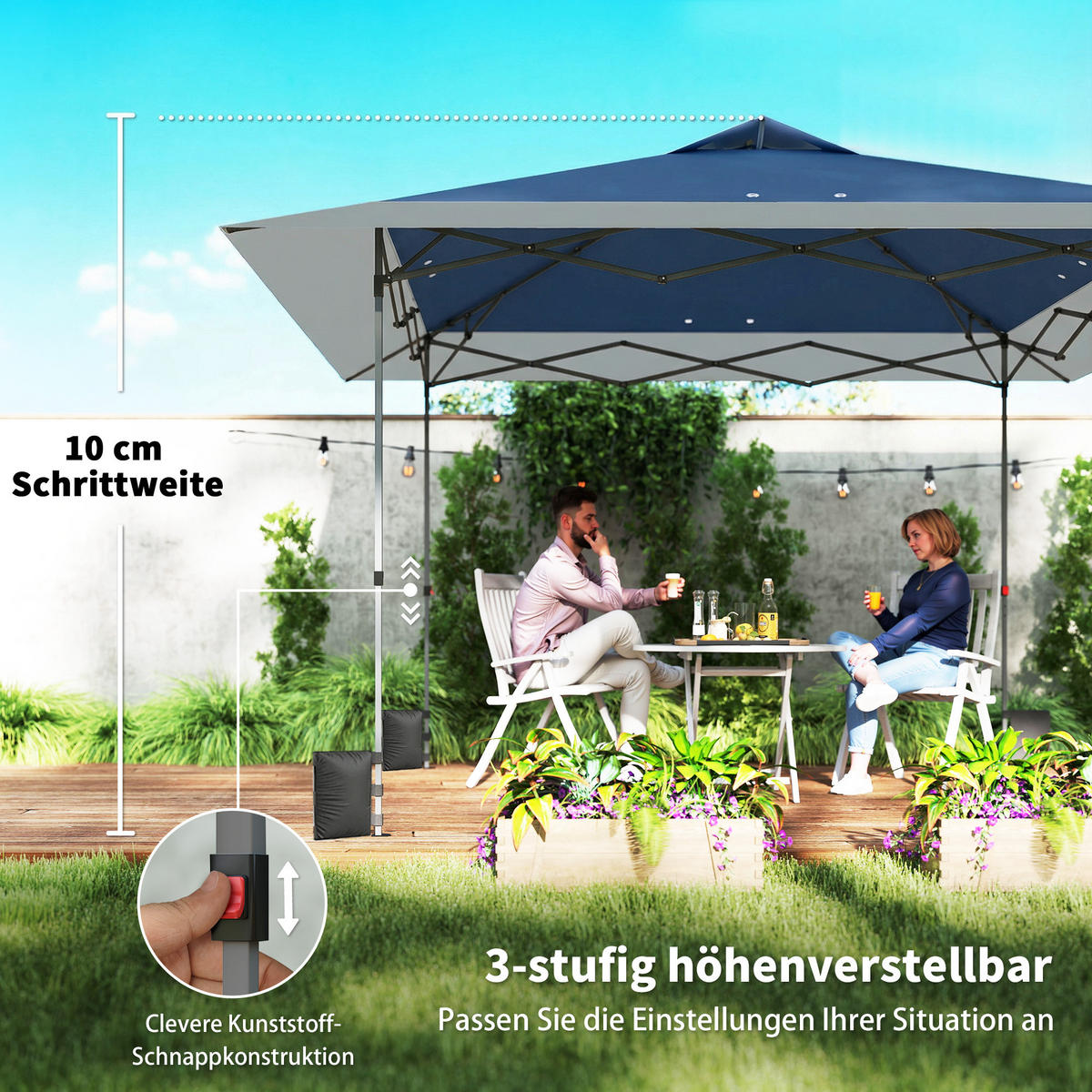 PAVILLON Dunkelblau 395/395/285 cm - Dunkelblau/Grau, Metall (395/285/395cm) - Outsunny