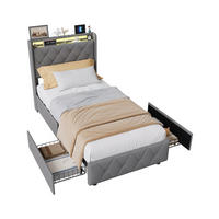 POLSTERBETT 90x200 cm mit 2 Schubladen, LED, USB & Type-C, Einzelbett Kopfteil und Lattenrost, Grau - Grau, Metall (90/200cm) - EuroLiving