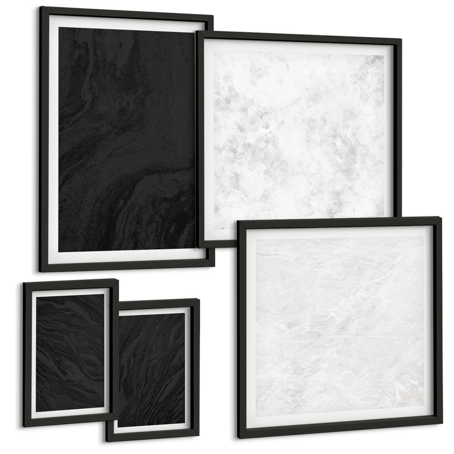 BILDER SET 5er Set - 50x50 cm & 20x30 cm & 40x60 cm Schwarzer Rahmen - Dunkles Licht, glamouröse Marmor - Schwarz, Kunststoff (40/60cm) - TULUP