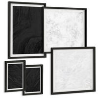 BILDER SET 5er Set - 50x50 cm & 20x30 cm & 40x60 cm Schwarzer Rahmen - Dunkles Licht, glamouröse Marmor - Schwarz, Kunststoff (40/60cm) - TULUP