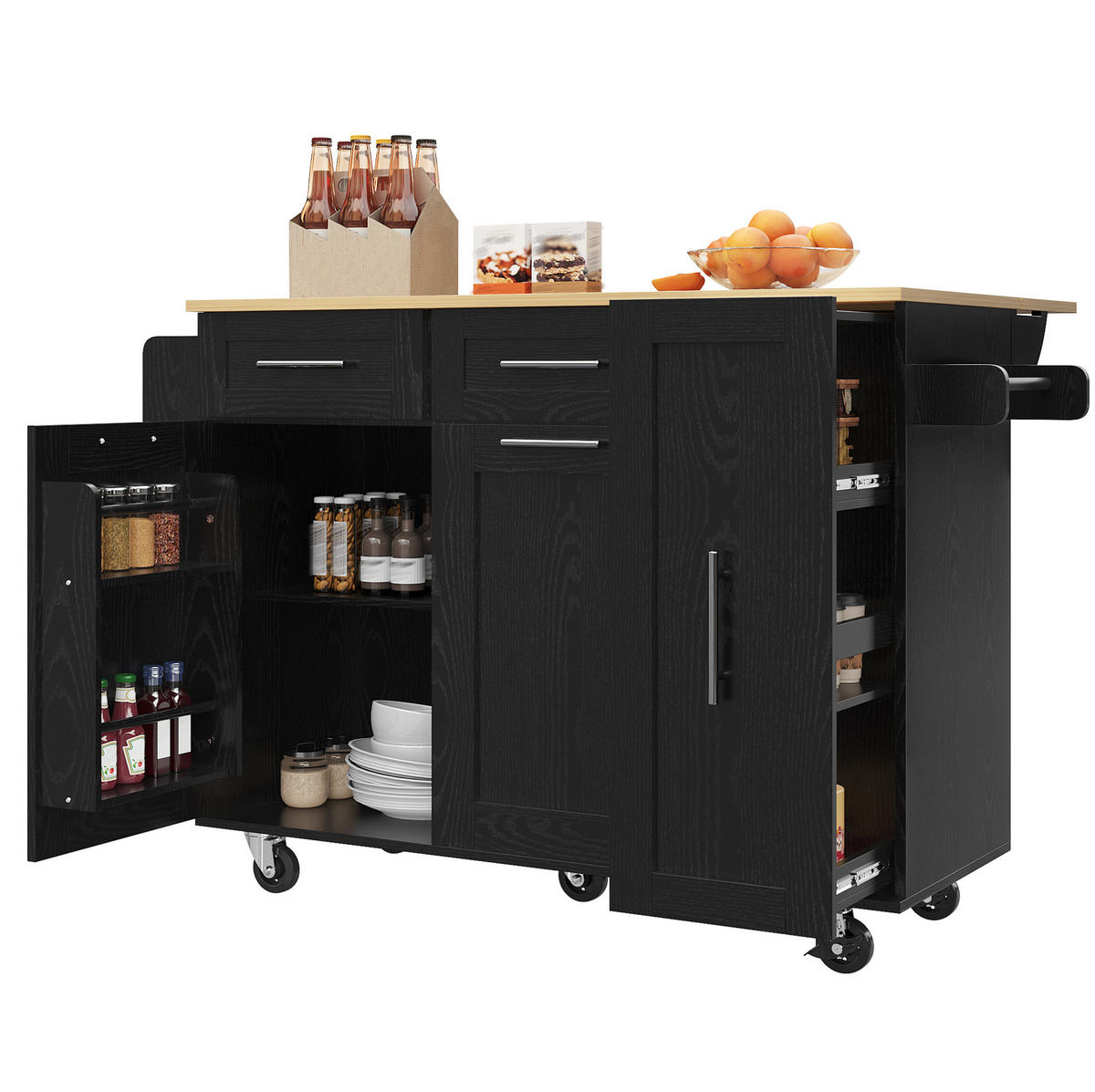 KÜCHENINSEL mit Klapptisch 110 x 46 x 90,5 cm Schwarz - Schwarz, Metall (74/92.5/134.5cm) - Beauniv