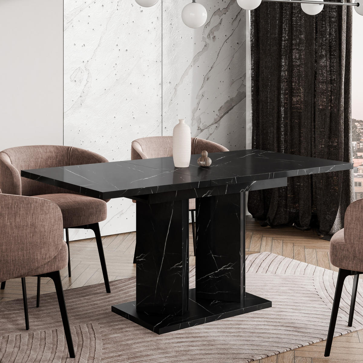 ESSTISCH ausziehbar in Schwarz Marmor-Optik - Schwarz Hochglanz, Holzwerkstoff (80/160/75cm) - Home Collective
