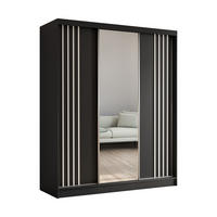 KLEIDERSCHRANK mit Spiegel-Schiebetüren und Aluminium-Leisten, LED-Beleuchtung - NALLA - 180 cm Schwarz+Schwarz+Weiß - Schwarz/Weiß, Holzwerkstoff (180/216/61cm) - ALTDECOR