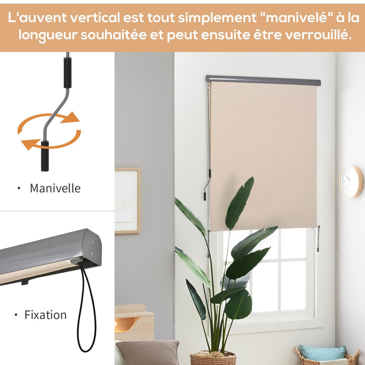 MARKISE DE-18456 250/160 cm mit Kurbel, UV-Schutz 50+ Creme - Creme, Metall (160/250cm) - ComfortXL