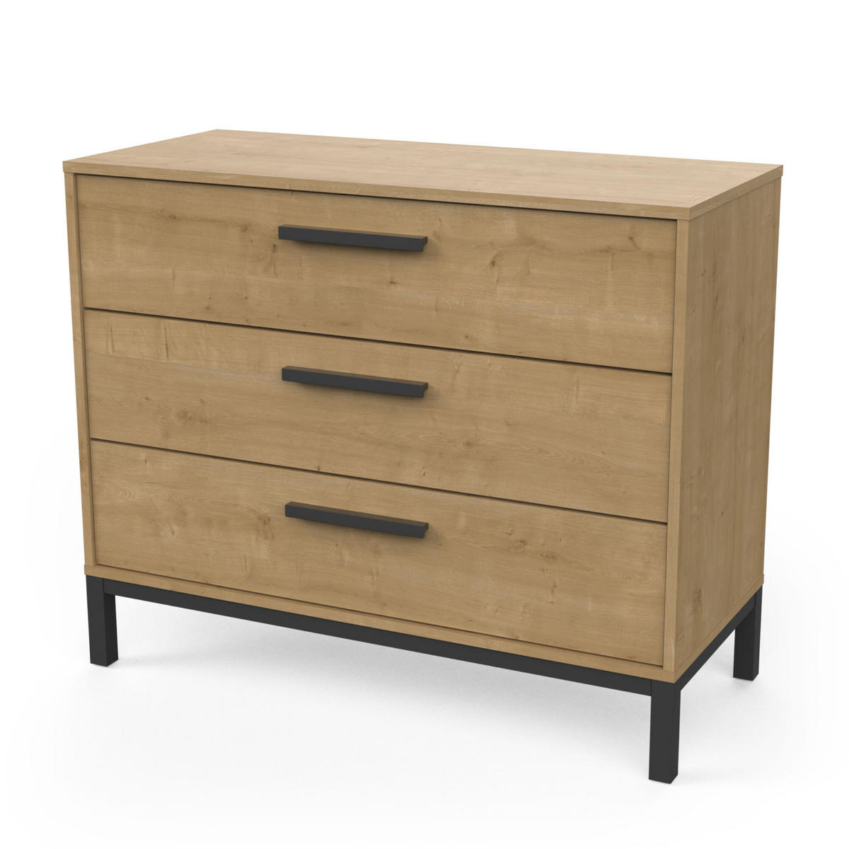 KOMMODE mit 3 Schubladen, in einem Dekor aus Eiche und mattem Schwarz Craft - L90,7 cm - Beige/Schwarz, Holz (91/75/40cm) - Demeyere